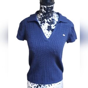 Ralph Lauren Navy Blue Cable Knit Short Sleeve Top